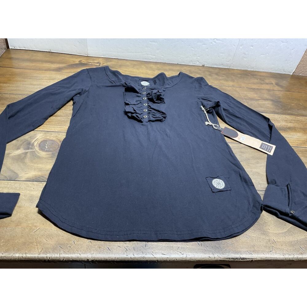 Double D Ranch Women's Ruffle Long Sleeve Front Henley Black Shirt Size XL NWT - Picture 8 of 10